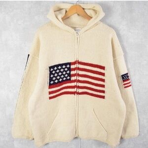 Ecuador Pure Wool Hand Knit Sweater with American Flag - USA